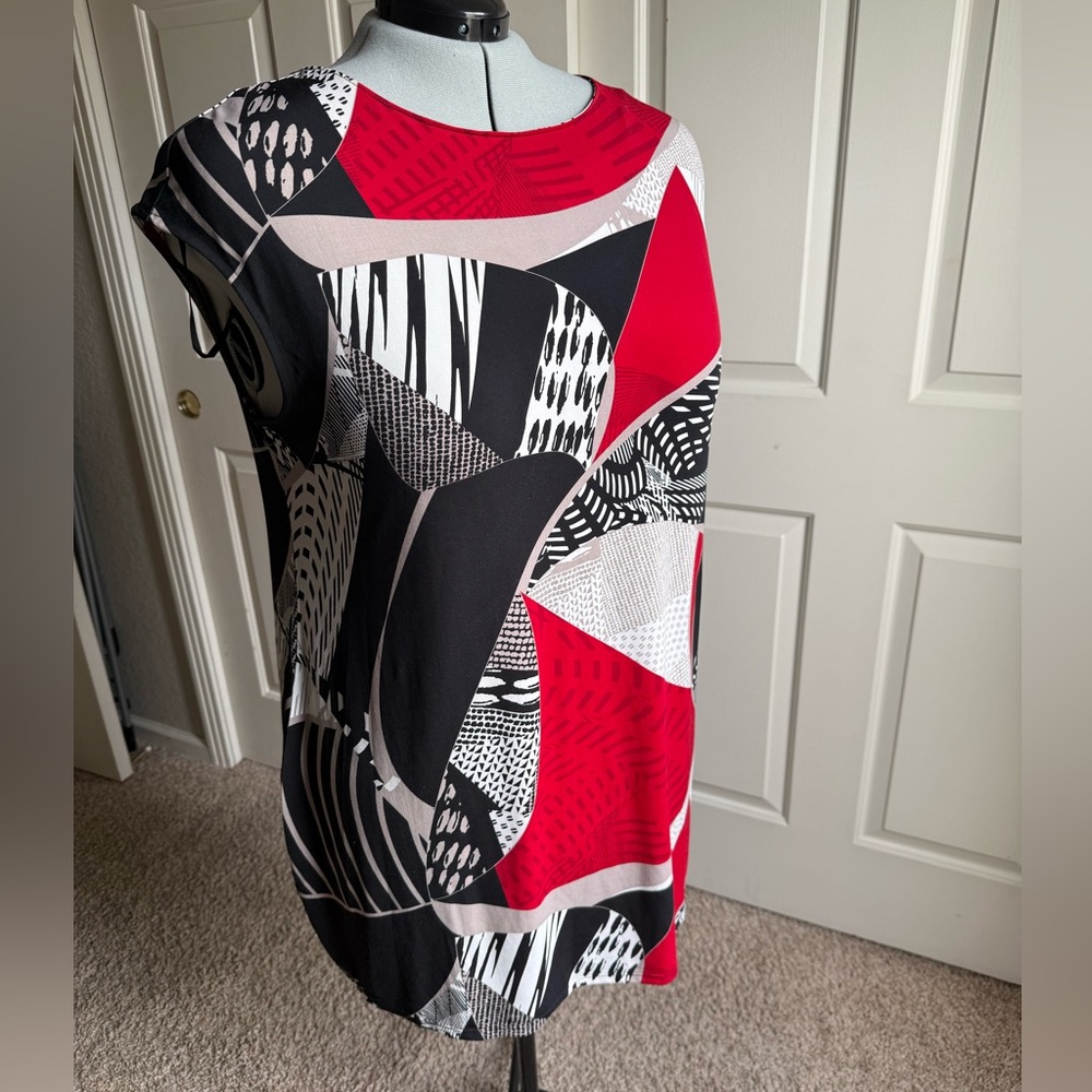 Alfani Red and Black Abstract Women's Sheath Dress Size 3XL